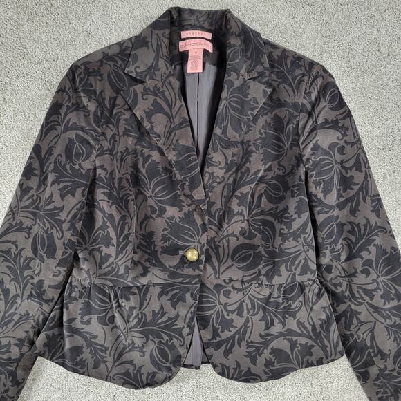 Bandolino Womens Blazer Jacket 8 Black Brown Floral Stretch Texture Peplum Crop - Picture 11 of 12